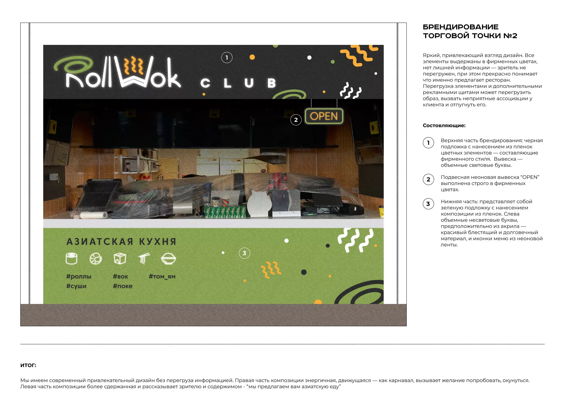 Брендирование торговых точек суши-бара «Roll Wok Club» в Томари